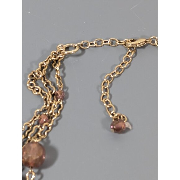 Retro Antiqued Gold Tone Beige Glass Bead Layered Necklace 19" Crystal Accent - Picture 7 of 9